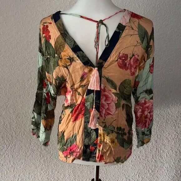 Farm Rio x Anthropologie tassel tie floral top kimono shirt XS - Picture 5 of 9